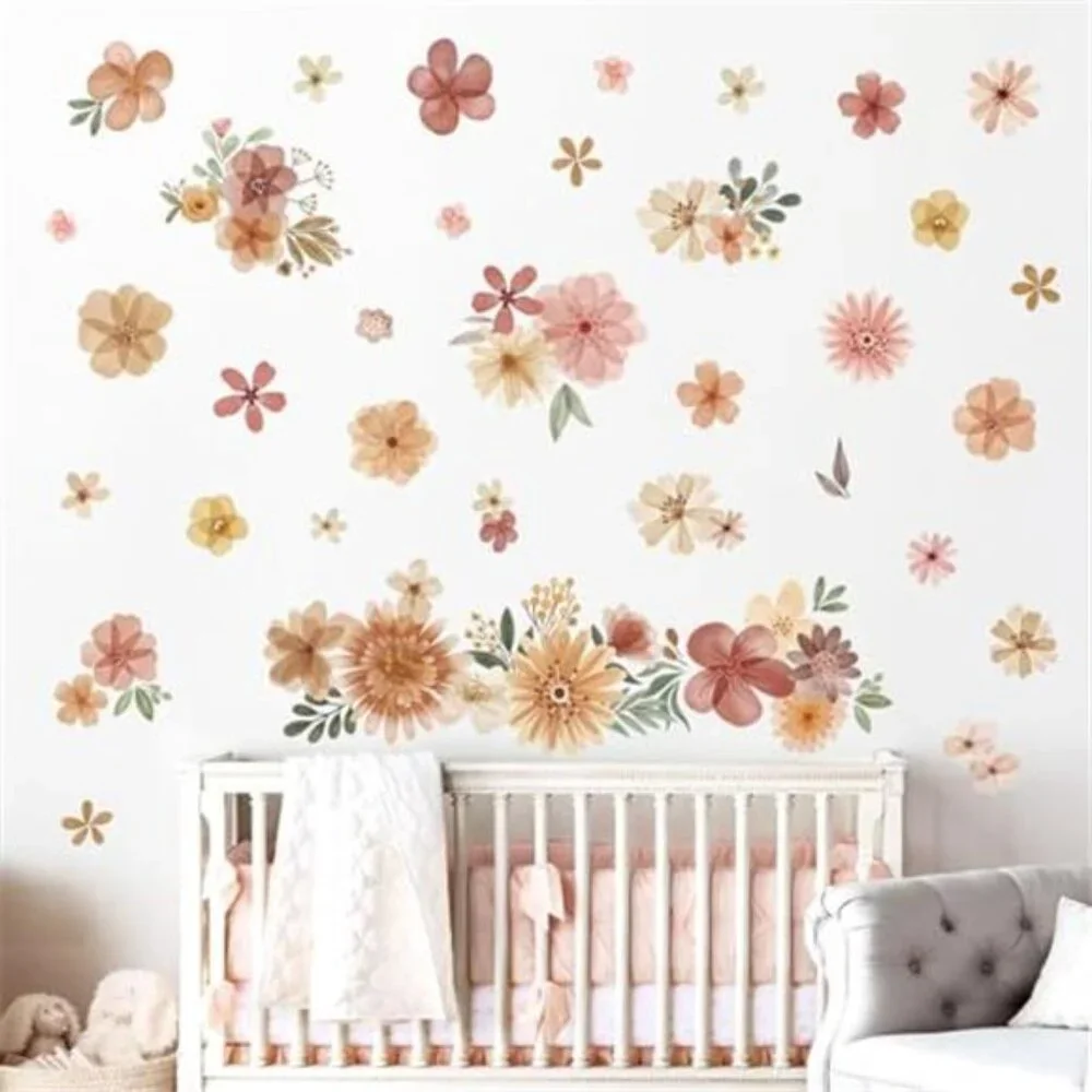 Boho Daisy Flower Wall Decals Watercolor Floral Stickers Nursery Girls Room